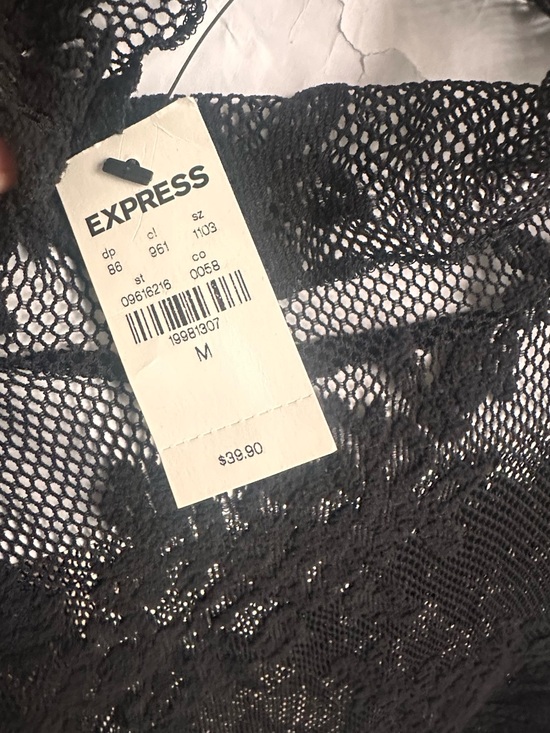 Express Tops - Express Black Lace Overlay Top Size M